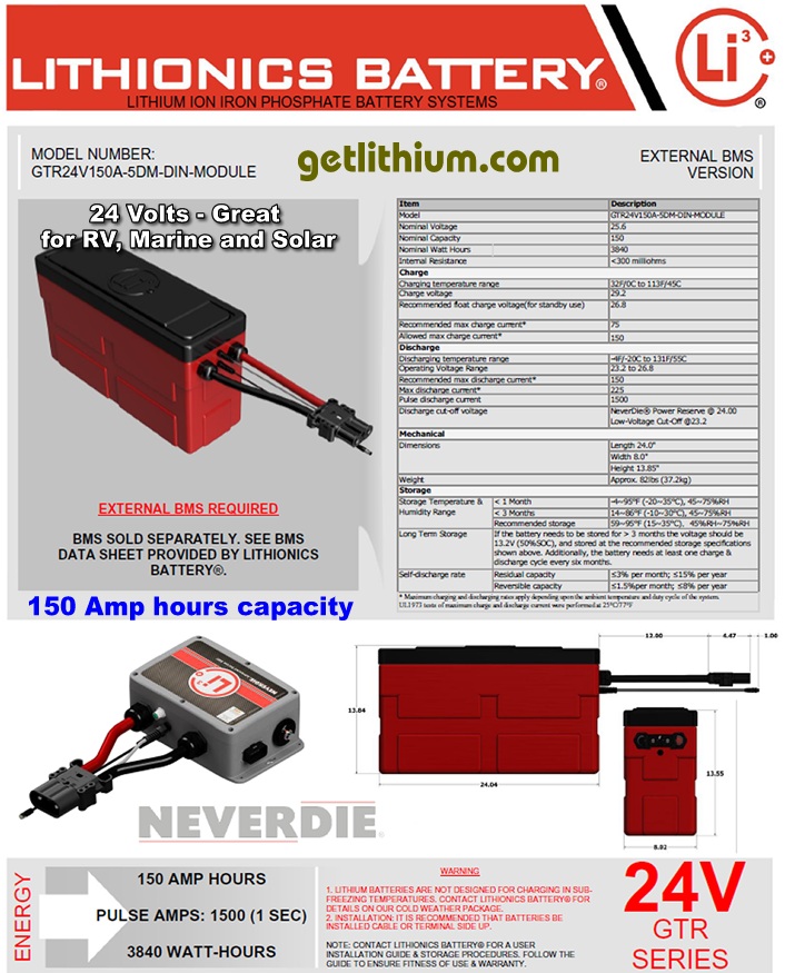 Lithionics Battery Lithium-ion High Performance 24 Volt Battery