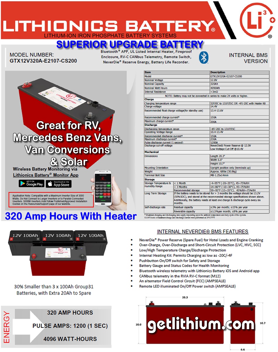 GTX Series 12 Volt (12V) 320 Amp hour E2107 aluminum case Lithium Ion