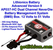 Lithionics Advanced Series NeverDie Dual Channel Battery Management System box (BMS) with State of Charge Kit sending unit built-in and plug and play EURO DIN connectors