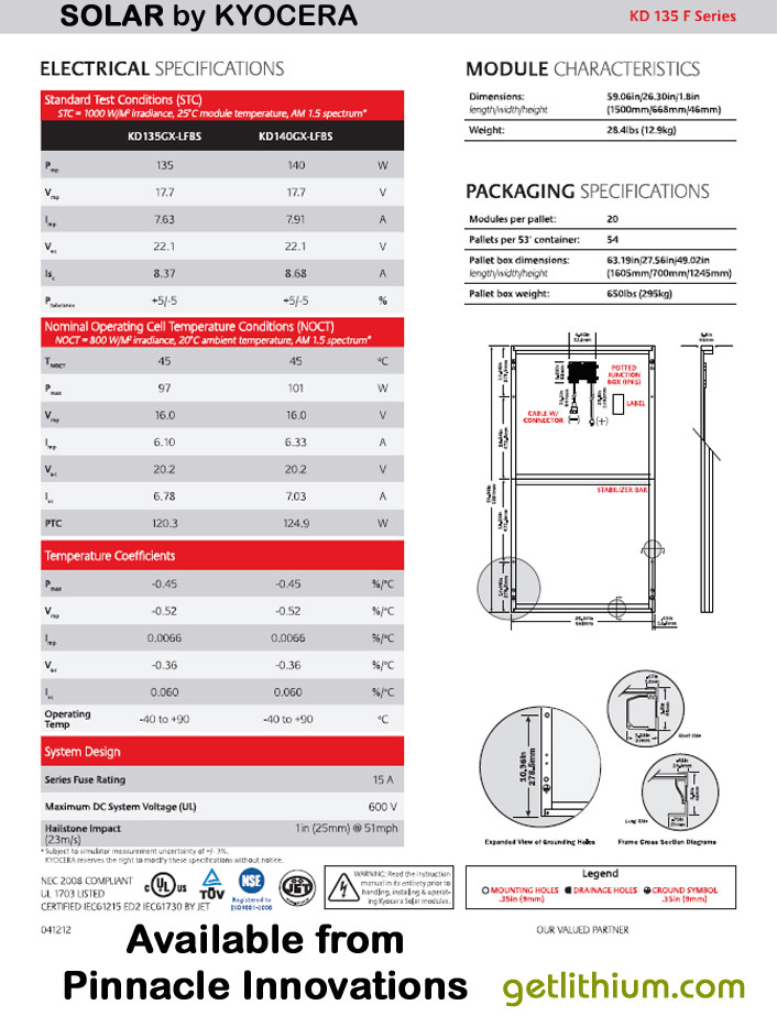 Kyocera Solar KD135GXLFBS high efficiency Solar Energy Panels Kyocera
