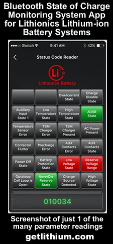Click on the image for a  larger screenshot of the Lithionics lithium-ion battery SOC Smartphone App
