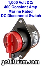 Click here for a larger image of the high Voltage marine DC Disconnect Switch that is hermetically sealed and made by Rincon Power