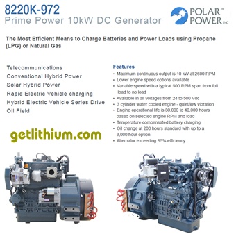 Polar Power Natural Gas powered 10kW DC generator model 9220K-972