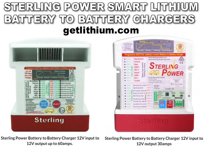 Sterling Power lithium-ion battery compatible multi-stage battery to battery chargers