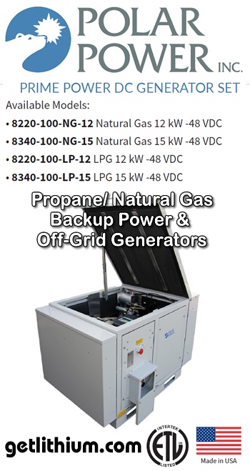 Polar Power propane or natural gas powered back power or off-grid  power DC generator