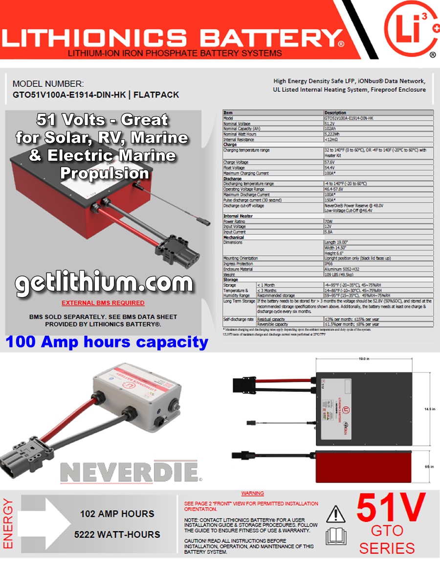 Lithionics Battery Lithium-ion High Performance 51 Volt Battery