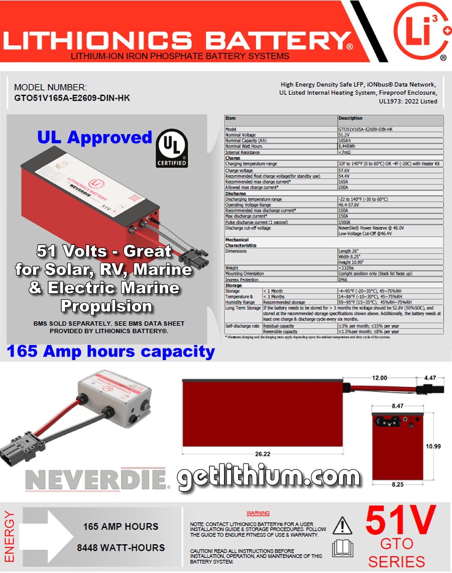 Lithionics Battery Lithium-ion High Performance 51 Volt Battery