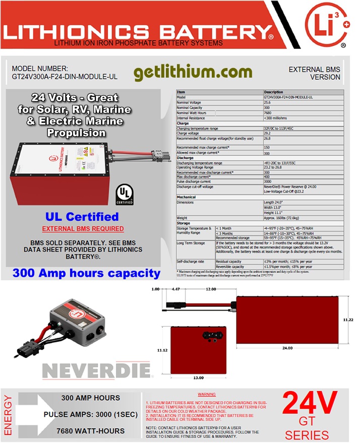 Lithionics Battery Lithium-ion High Performance 24 Volt UL Certified Battery