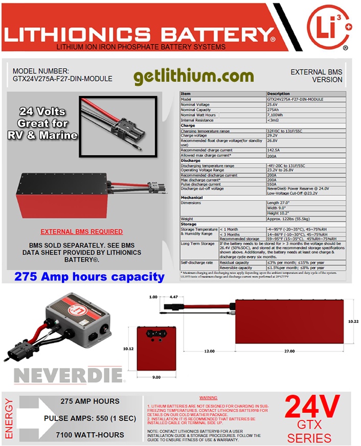 Lithionics Battery 24 Volt 275 Amp hour lithium-ion battery