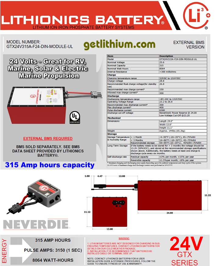 Lithionics Battery 24 Volt 315 Amp hour lithium-ion battery