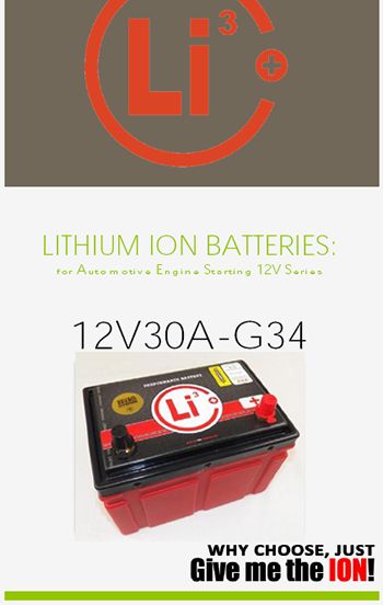 Lithium ion engine starting battery: 12V30A-G34