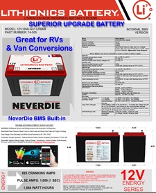 Click here to view the details page for this powerful and compact Lithionics Battery lithium-ion battery with 130 Amp hours capacity and built-in internal BMS and other features