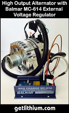 Click here for a larger image of the Nations Alternator high output alternators and Balmar MC-614 external Voltage regulator.