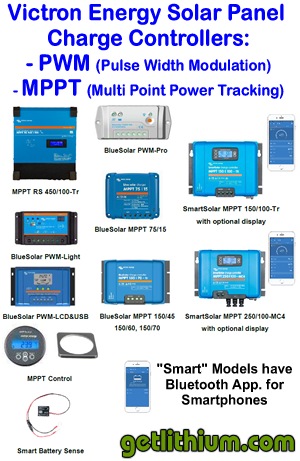 Victron Energy Battery SmartSolar and BlueSolar MPPT and PWM solar panel solar charge controllers for Recreational Vehicles, sailboats, Yachts/ Marine and Off-Grid solar panel systems
