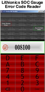 This is what the Lithionics State of Charge Error Code Reader APP looks like