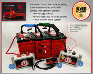 Lithionics lithium ion multiple battery system with state of charge meter and NeverDie System