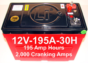 One of our large scale, heavy duty 12 Volt lithium ion batteries