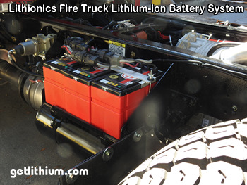 Fire truck equipped with Lithionics deep cycle lithium-ion batteries.