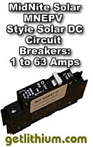 MidNite Solar MNEAC DC circuit breakers for solar panels and solar charge controllers - Din rail mount.