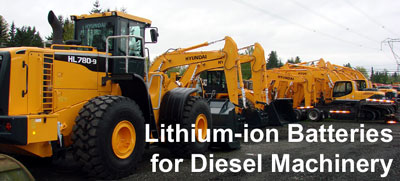 Lithium-ion diesel equipment batteries for excavators, loaders, scrapers and more
