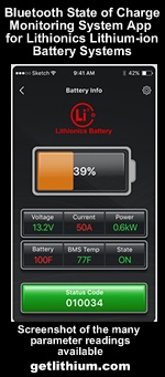 Lithionics Bluetooth State of Charge App for Android and iPhone Smartphones