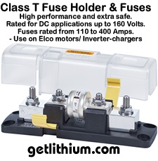 Blue Sea marine Class T fuse block holder and Class T fuses.