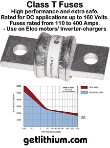 Blue Sea marine Class T fuse block holder and Class T fuses.