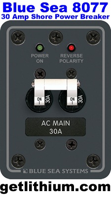 Blue Sea marine 30 Amp shore power breaker.