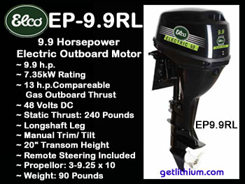 Elco EP-10 electric outboard motor - Click for details on this 10 horsepower electric outboard engine...