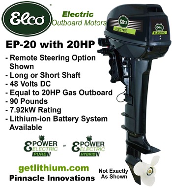 Elco EP-20 electric outboard motor - Click for details on this 20 horsepower electric outboard engine...