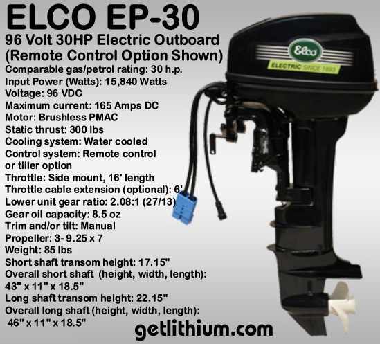 Elco 30 horsepower 96 Volt electric outboard marine engine