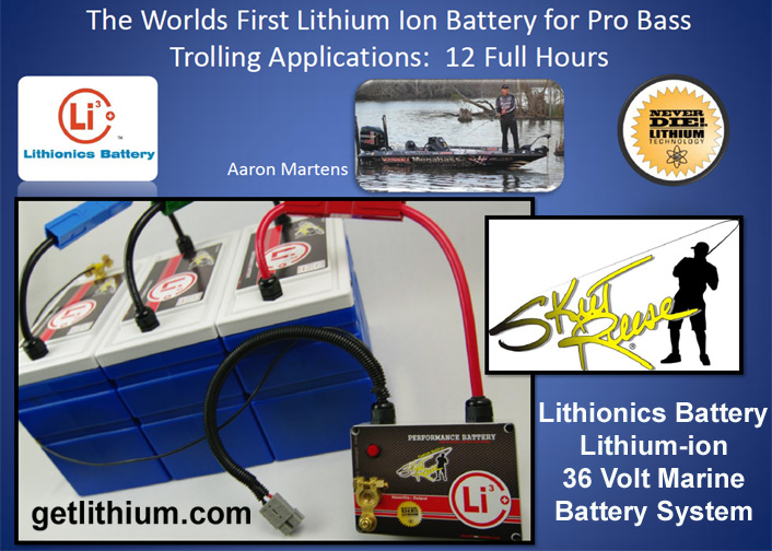 Aaron Martens Pro Bass Fisherman uses the World's First 12 Full Hour Lithionics Battery lithium-ion battery system for trolling