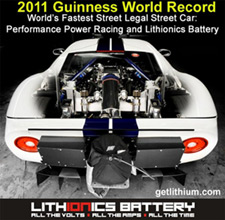 Guinness Book of World Records: Lithionics Battery and Ford GT40 get the Guinness World Record for Fastest Street Legal Car! Click here for details!