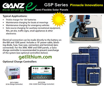 Ganz eco-energy semi-flexible solar panels: thin, durable and lightweight 6 watt, 12 watt, 30 watt, 40 watt and 55 watt solar panels for RV, Marine, Traffic signs and more