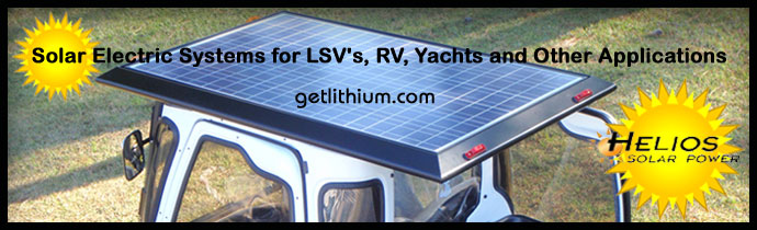 Solar EV and Helios Solar Power solar panel kits and replacement solar roofs for electric golf carts, LSVs, RVs, Sailboats, Yachts, Van Conversions and more