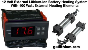12 Volt battery heating system - complete with programmable monitor, temperature probe with 6 feet of wire and single 100 Watt 12 Volt heating element.