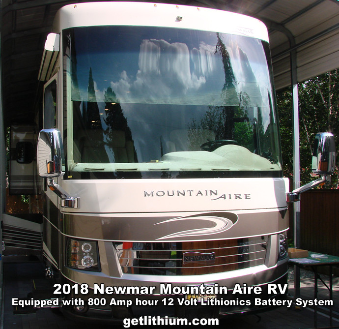 2018 Newmar Mountain Aire recreational vehicle with Lithionics 12 Volt/ 800 Amp hour lithium-ion battery system
