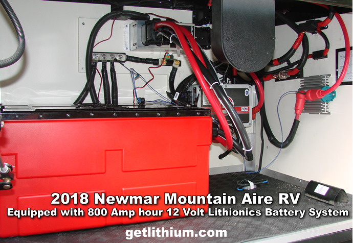 2018 Newmar Mountain Aire recreational vehicle with Lithionics 12 Volt/ 800 Amp hour lithium-ion battery system