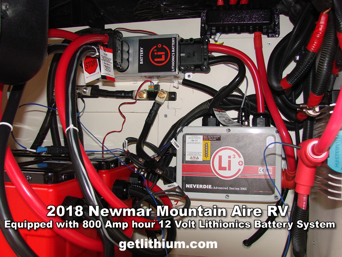 2018 Newmar Mountain Aire recreational vehicle with Lithionics 12 Volt/ 800 Amp hour lithium-ion battery system