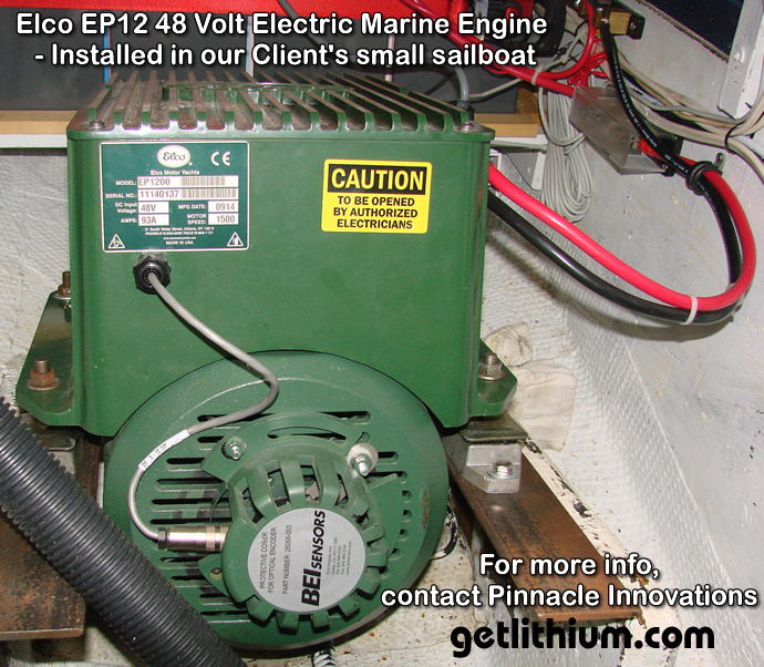 Elco EP12 inboard 48 Volt electric marine propulsion motor installed in a small sailboat