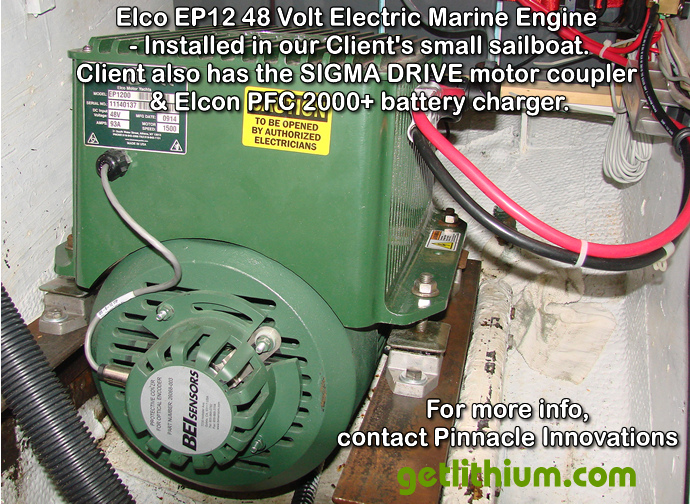 Elco EP12 inboard 48 Volt electric marine propulsion motor installed in a small sailboat