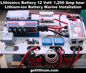 Lithionics Battery 12 Volt battery system and external NeverDie Battery Management System installed on a 56 foot catamaran