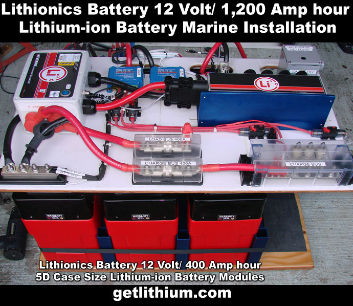 Lithionics Battery 12 Volt battery system and external NeverDie Battery Management System installed on a 56 foot catamaran