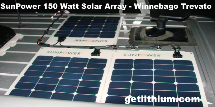 SunPower 50 Watt solar panels installed on a Winnebago Trevato recreational vehicle