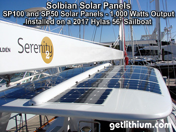 1000 Watt Solbian solar panel system installed on a 2017 Hylas 56' sailboat